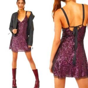 NWT FREE PEOPLE Gold Rush Purple Sequin Sleeveless Mini Dress S